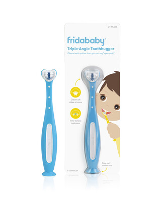 FridaBaby Triple-Angle Toothhugger Training Toothbrush for Toddler Oral Care with Blue Bristles, Blue
